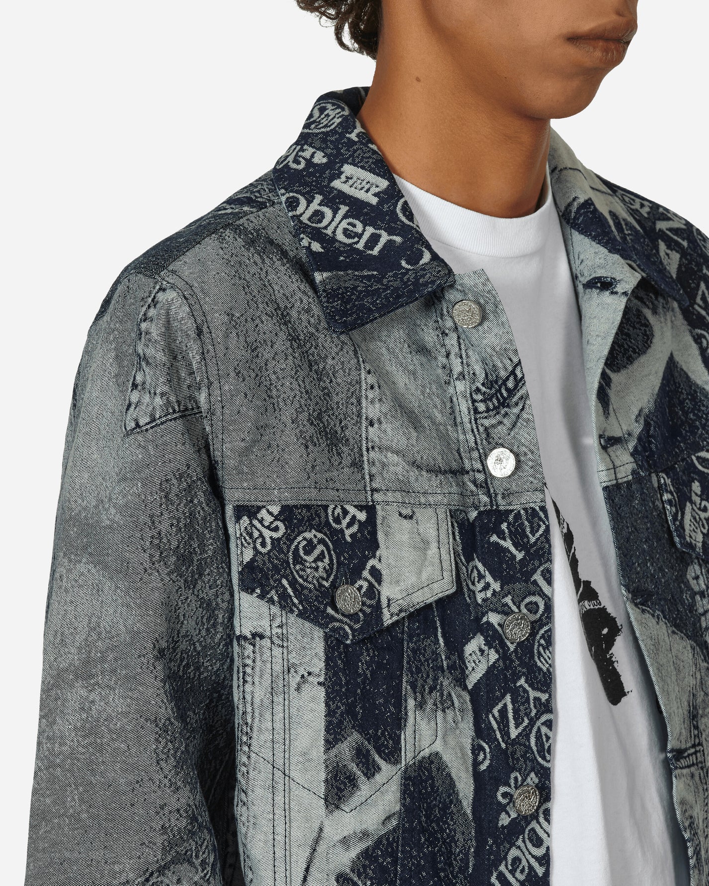 Aries Patchwork Jacquard Trucker Jacket Indigo Coats and Jackets Denim Jackets RUAR70000 IND