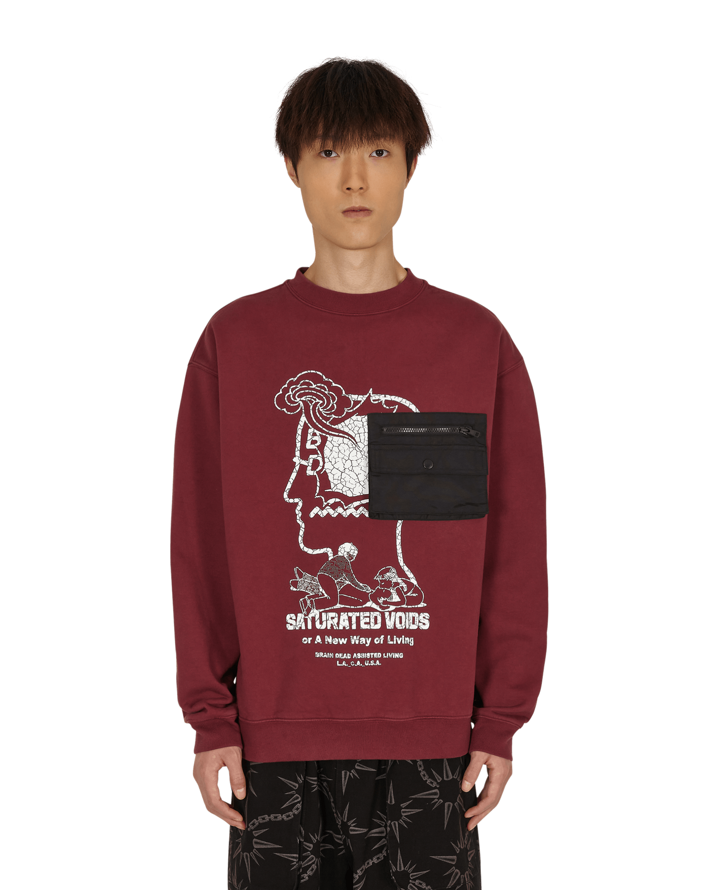 Brain Dead Saturated Voids Vintage Wash Burgundy Sweatshirts Crewneck BDF21T10002098 RD05