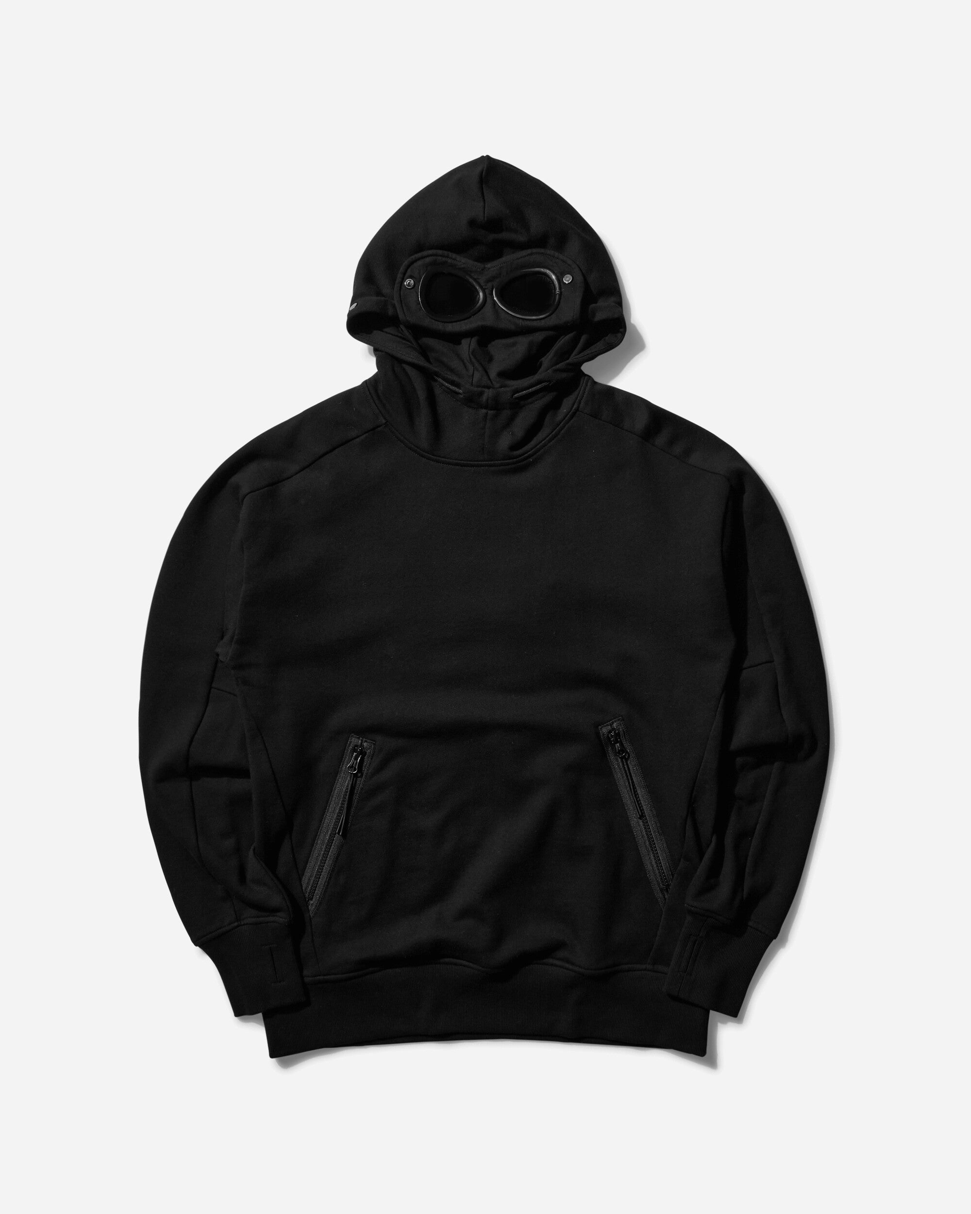 C.P. Company Diagonal Raised Fleece Goggle Hooded Sweatshirt Black Sweatshirts Hoodies 17CMSS026A005086W 999