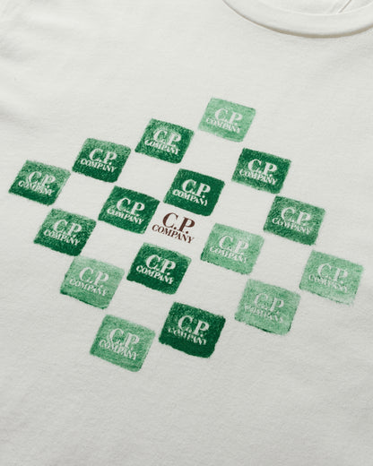 C.P. Company 24-1 Jersey Printed Logo Grid T-Shirt Gauze White T-Shirts Shortsleeve 17CMTS240A005431G 103