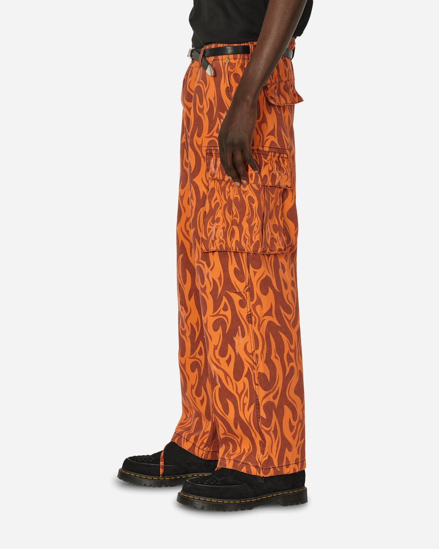 ERL Printed Cargo Pants Woven Orange Flame Pants Cargo ERL08P006 1