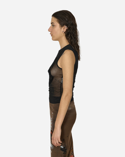 Jean Paul Gaultier Wmns Mesh Tank Top Flocked Earth Black T-Shirts Cropped DB033I-T001 0000