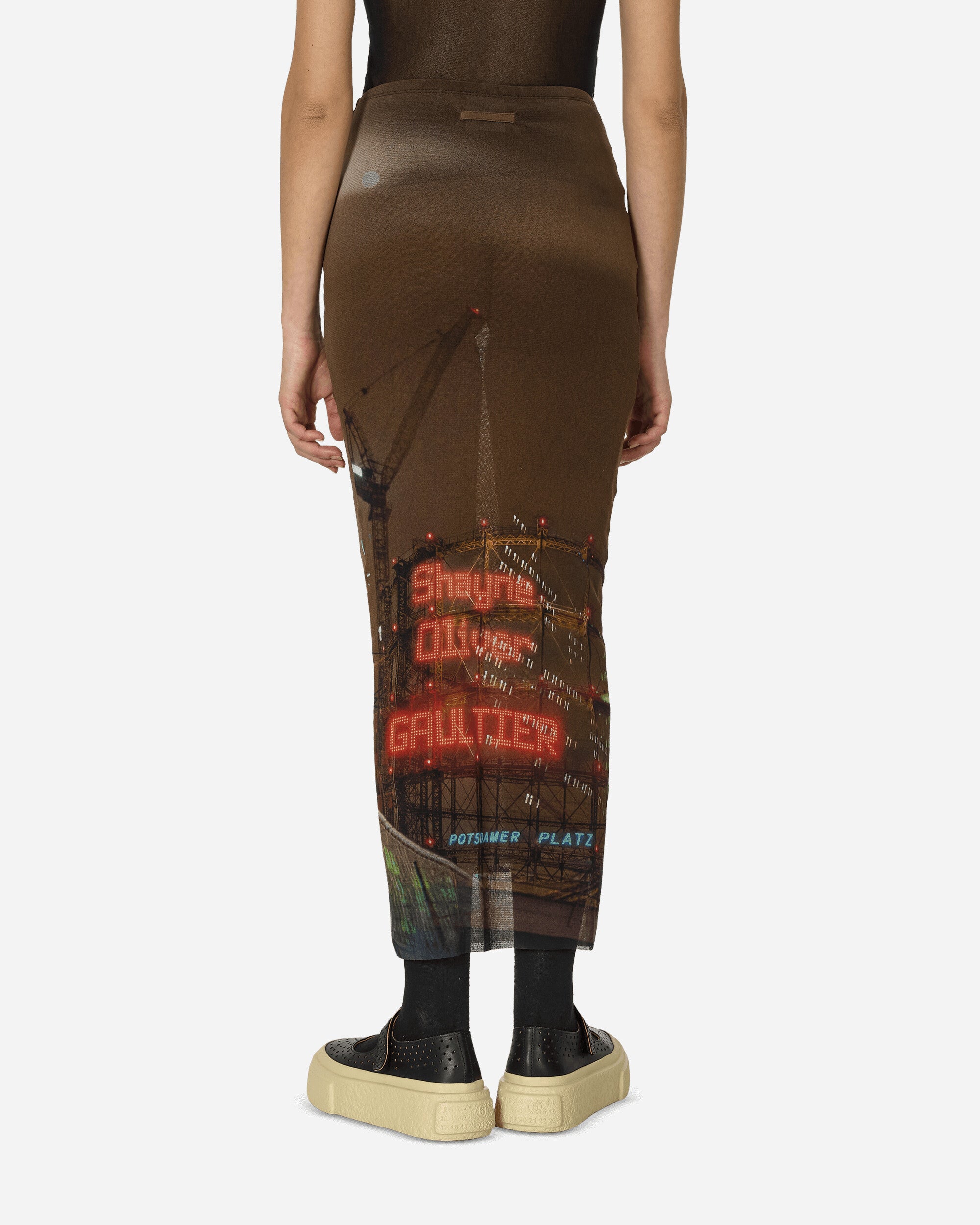 Jean Paul Gaultier Wmns Mesh Long Skirt Printed City Brown/Green Skirts Midi JU097-T551 60405030