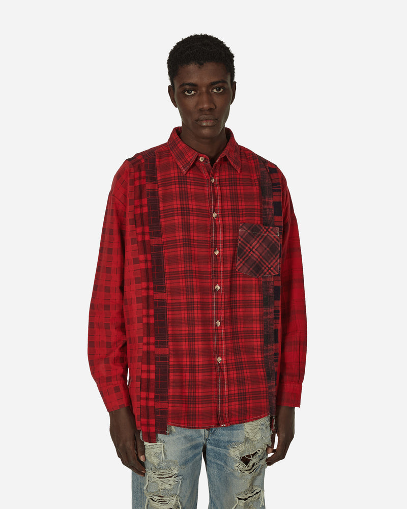 Needles Flannel Shirt -> 7 Cuts Wide Shirt / Over Dye Red Shirts Longsleeve Shirt NS305 A002