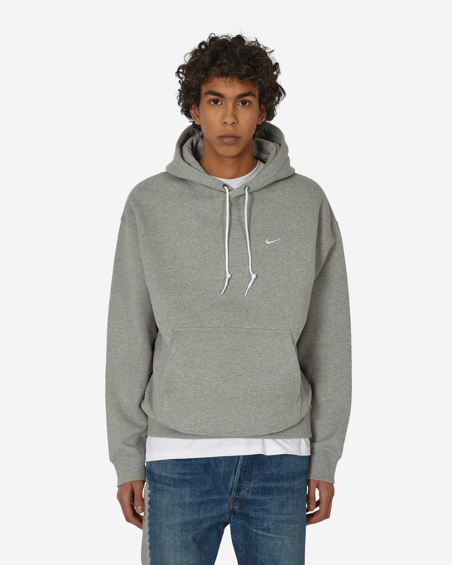 Nike M Nk Solo Swsh Flc Po Hoodie Dk Grey Heather/White Sweatshirts Hoodies DX1355-063