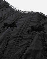 No Dress Wmns Lace Patchwork With Pleated Ruffle Cotton Mini-Skirt Black Skirts Mini NC04-B BLACK