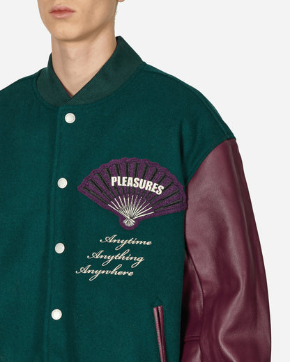 Pleasures Fan Varsity Jacket Green Coats and Jackets Bomber Jackets P23W037 GREEN