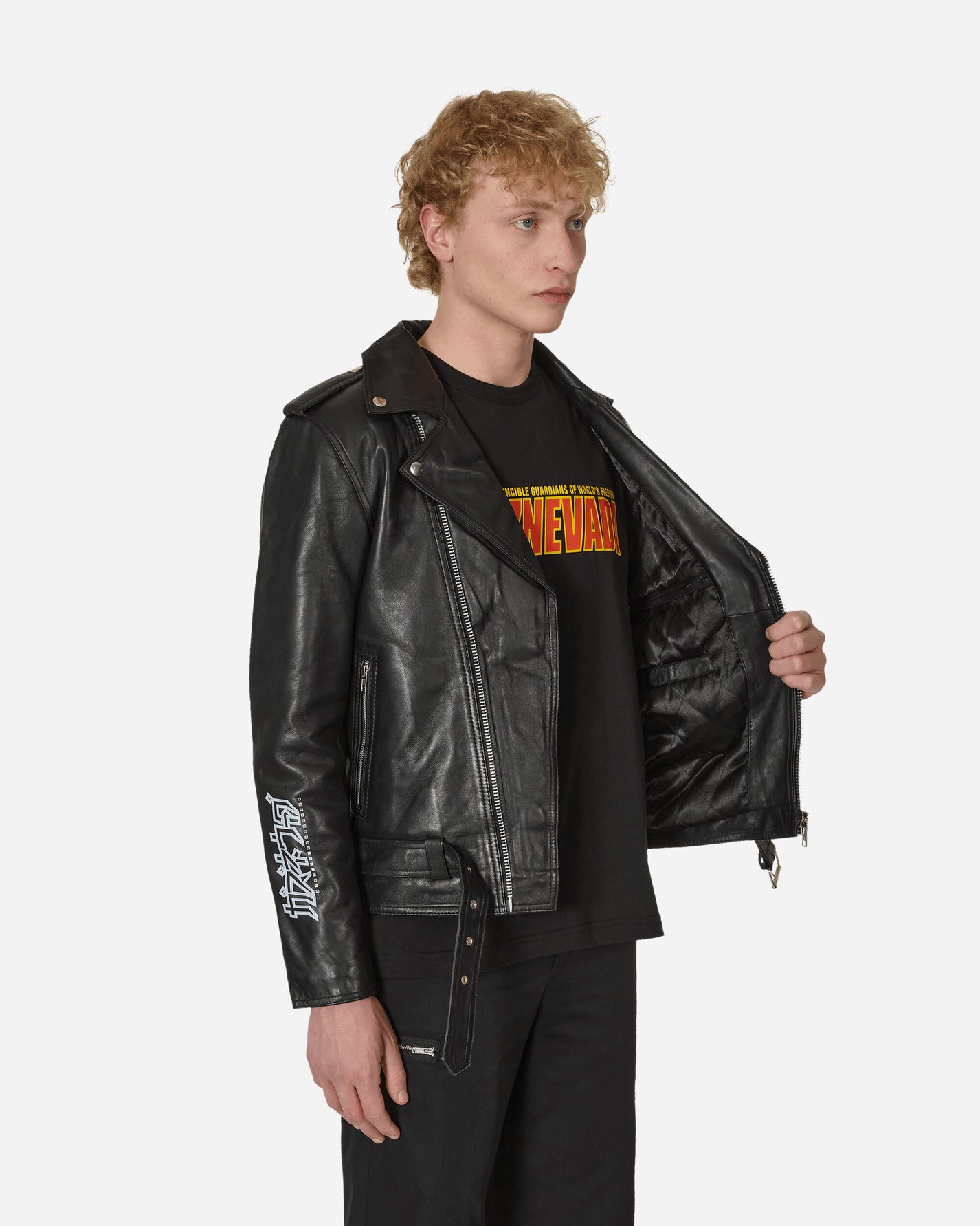 Slam Jam Leather Jacket Black Coats and Jackets Jackets MBMW001LE01 BLK0001