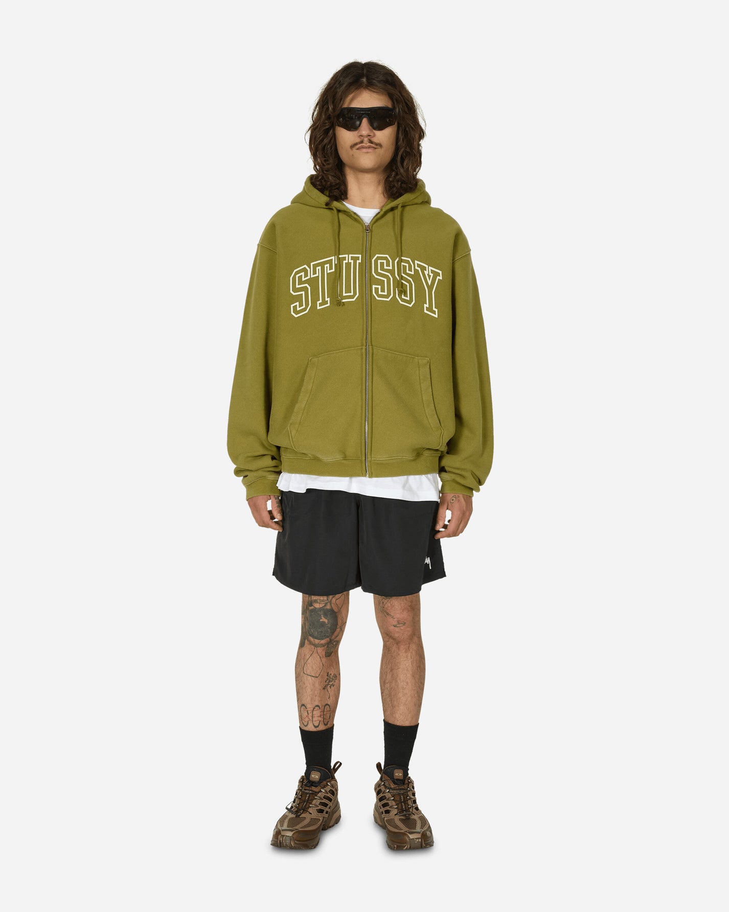 Stüssy Outline Zip Hood Olive Sweatshirts Zip-Ups 118559 0403