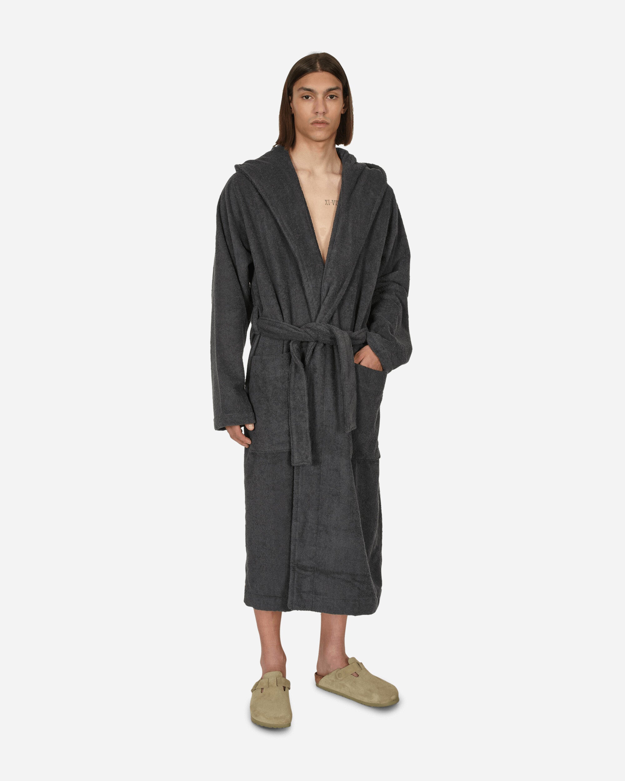 Tekla Hooded Bathrobe Ash Black Textile Bathrobes BT AB