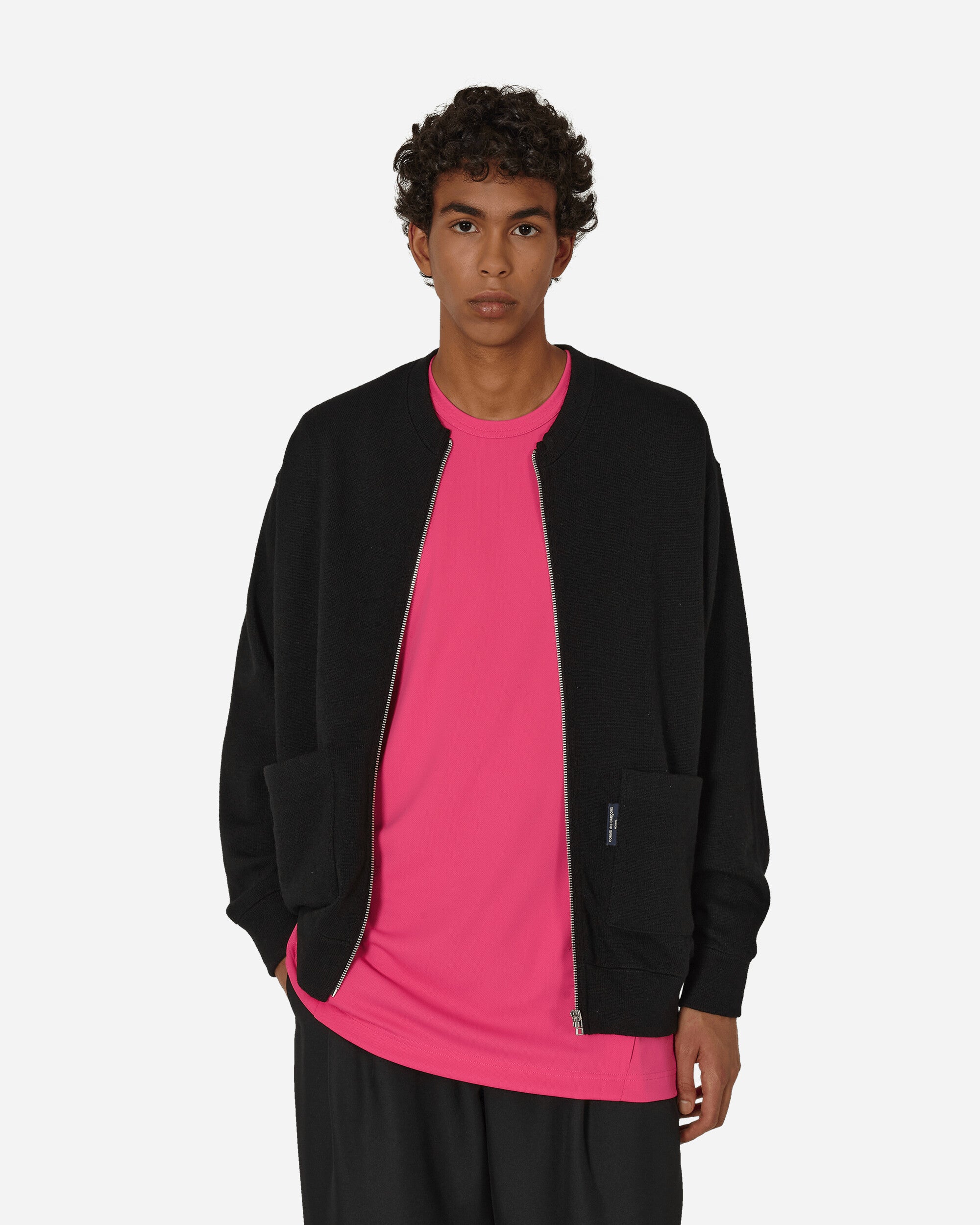 Wool Zip Cardigan Black