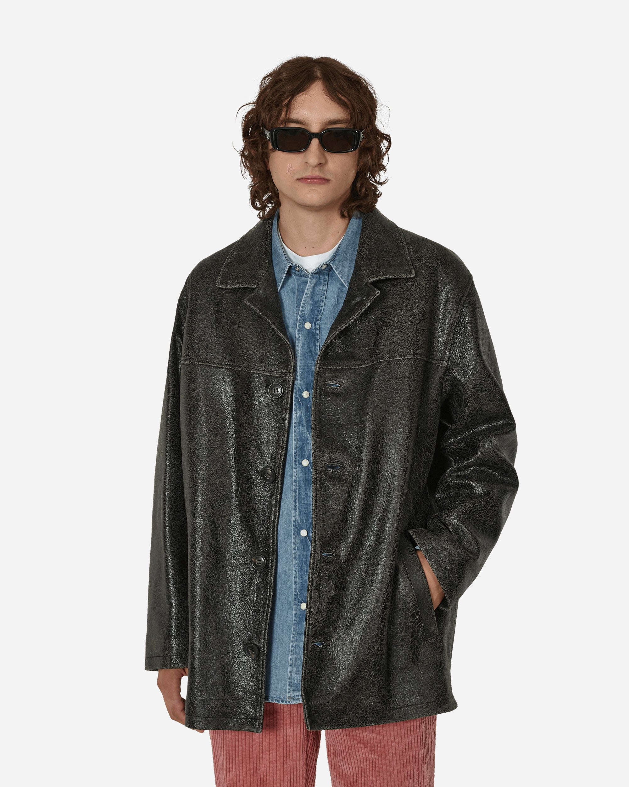 Crackle Leather Coat Jet Black