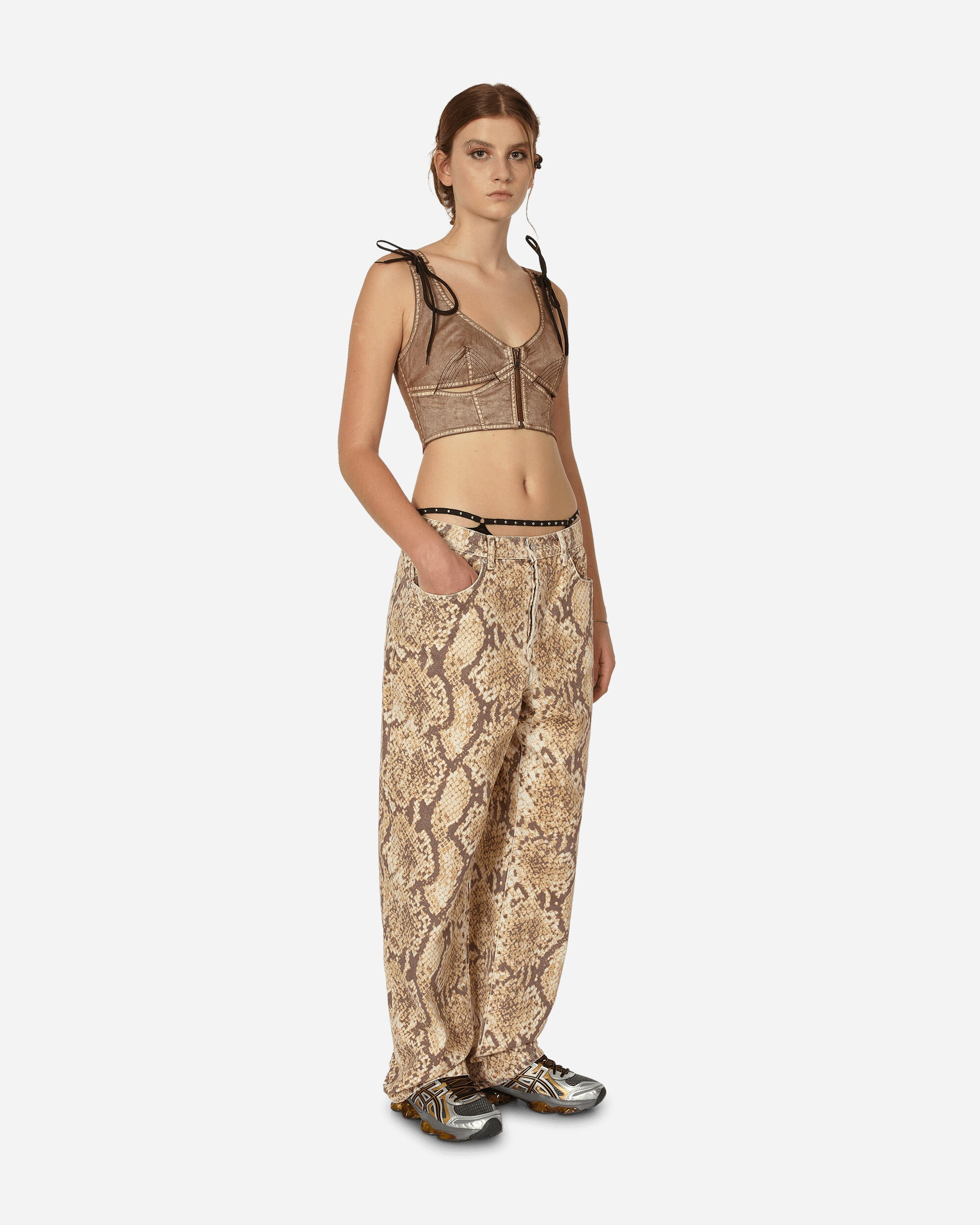 KNWLS Denim Corset Top Brown / Ecru