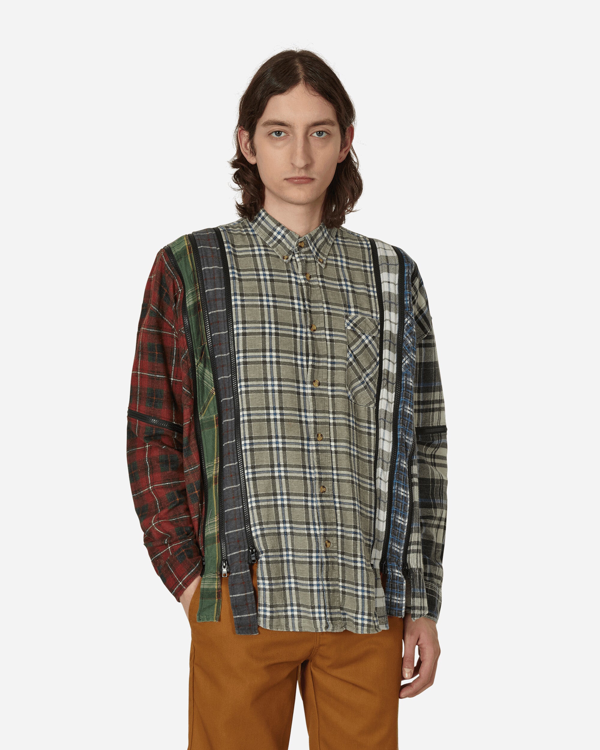 7 Cuts Zipped Wide Flannel Shirt Multicolor
