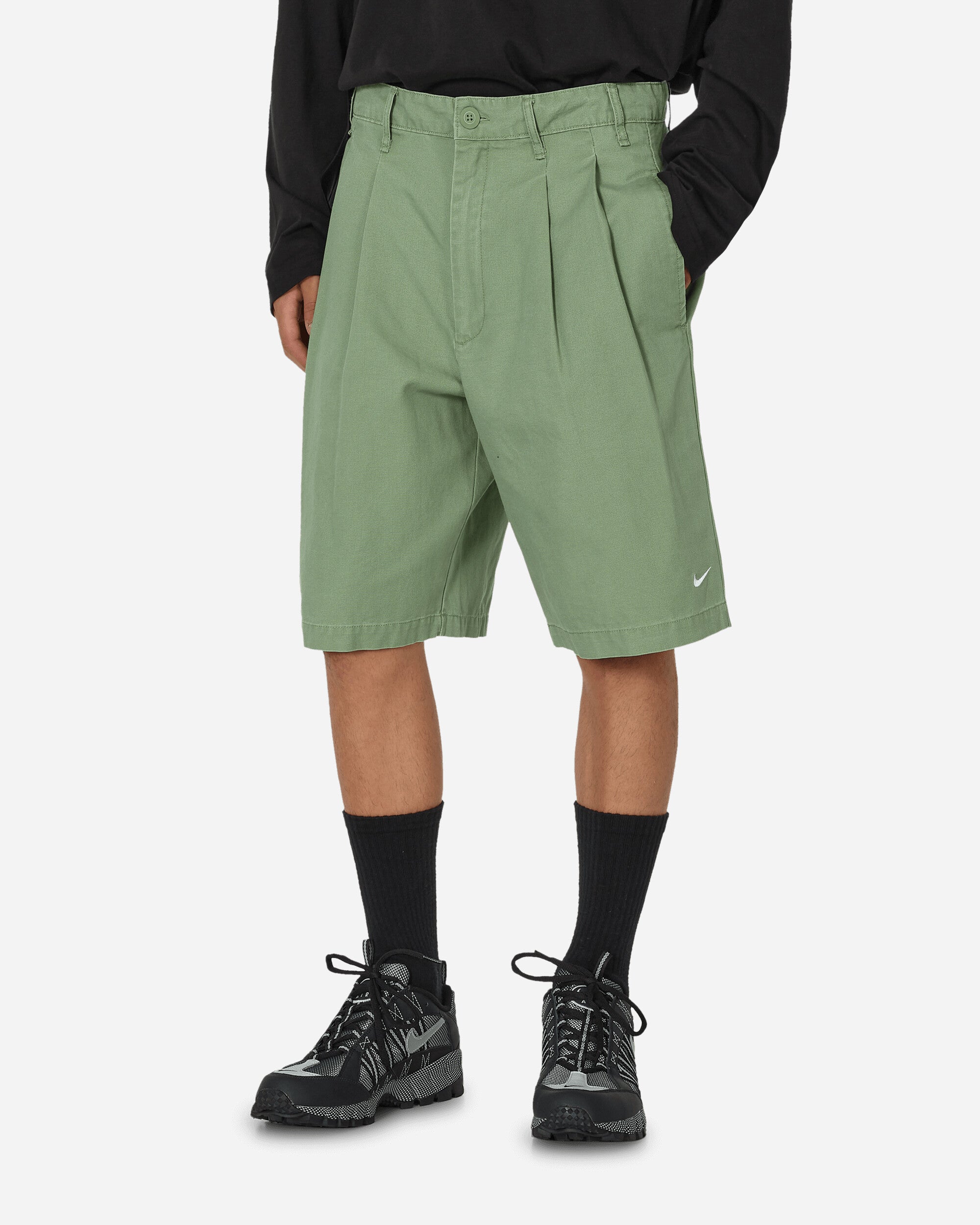 Pleated Chino Shorts Oil Green