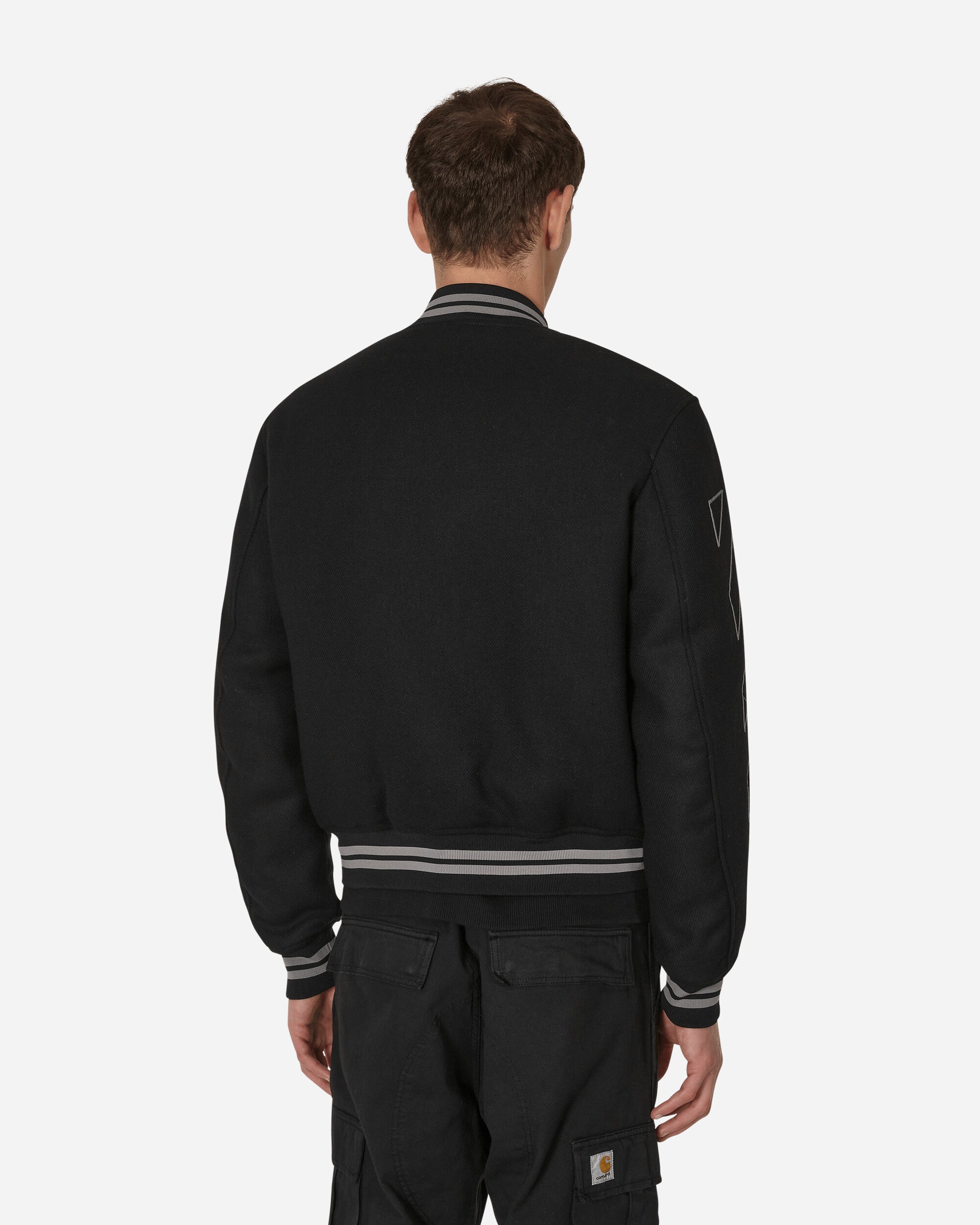Off-White Diagonal Outline Wool Varsity Black Mela Coats and Jackets Jackets OMEA315S23FAB001 1008