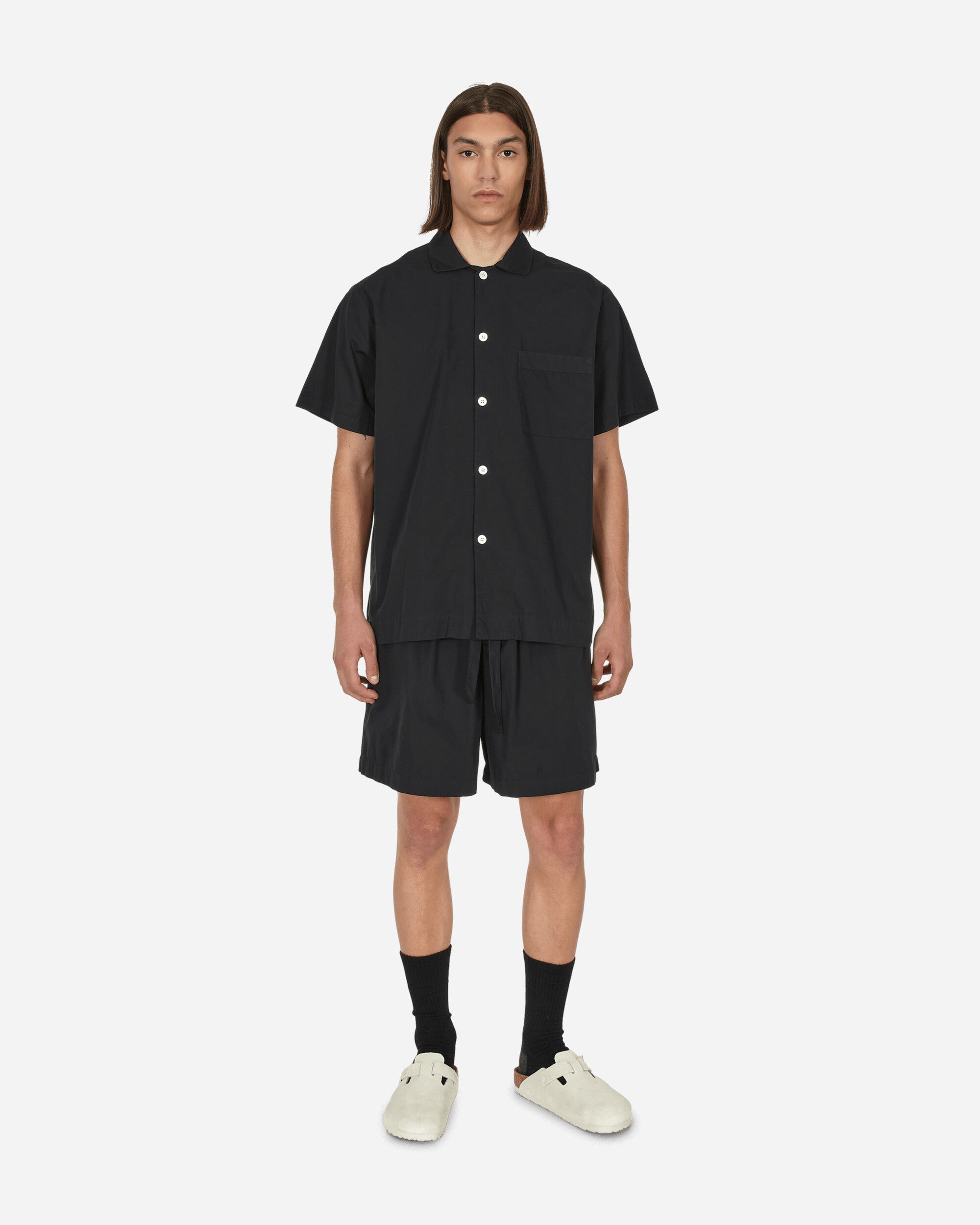Tekla Poplin - Pyjamas Short Sleeve Shirt All Black Underwear Pajamas SWE BL